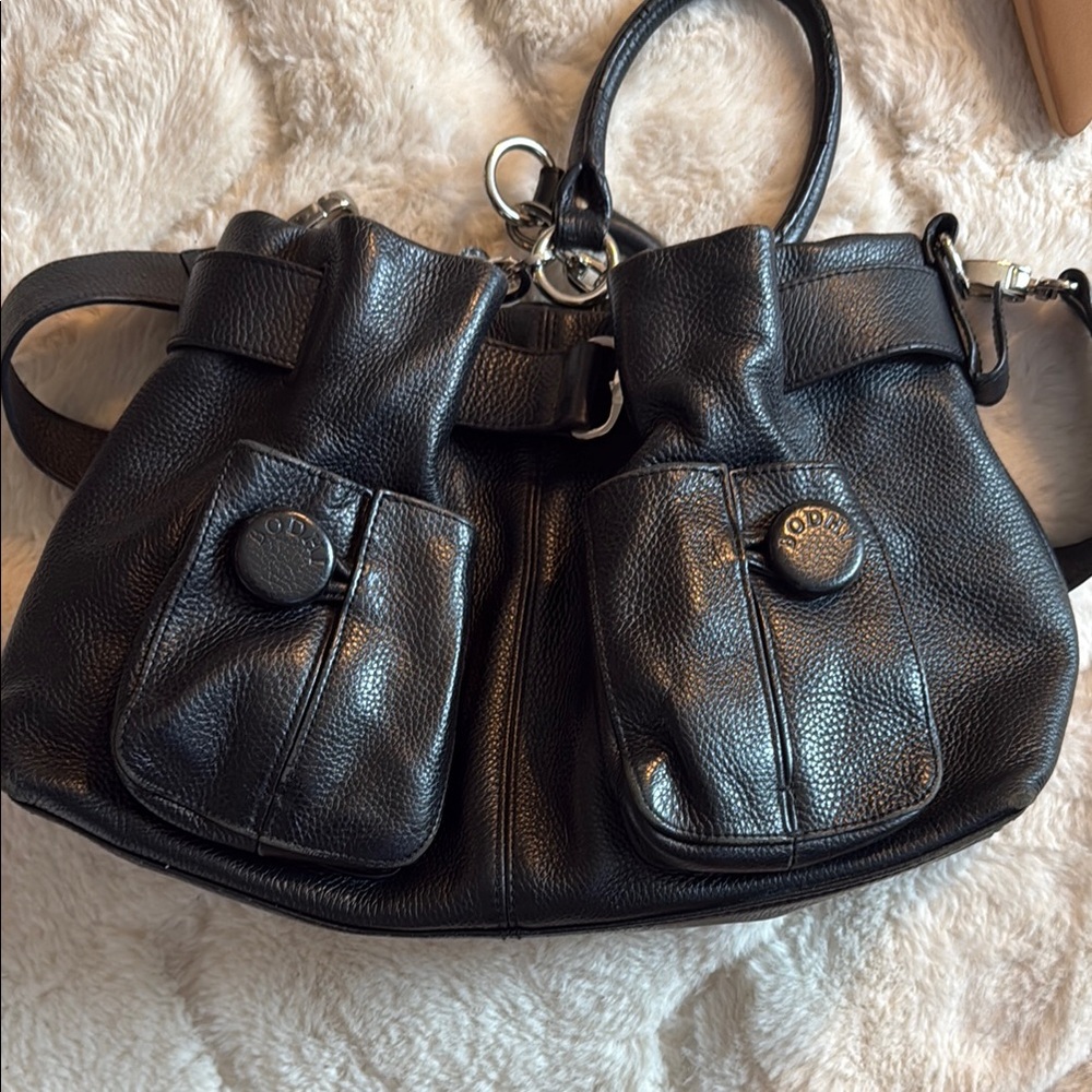 Bodhi Black Pebble Leather Shoulder Bag with Slouchy Silhouette  Silver Hardware